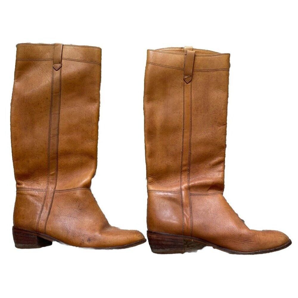 Vintage Endicott Johnson Boots Camel Leather Heeled Tan Knee High 8 M View 2